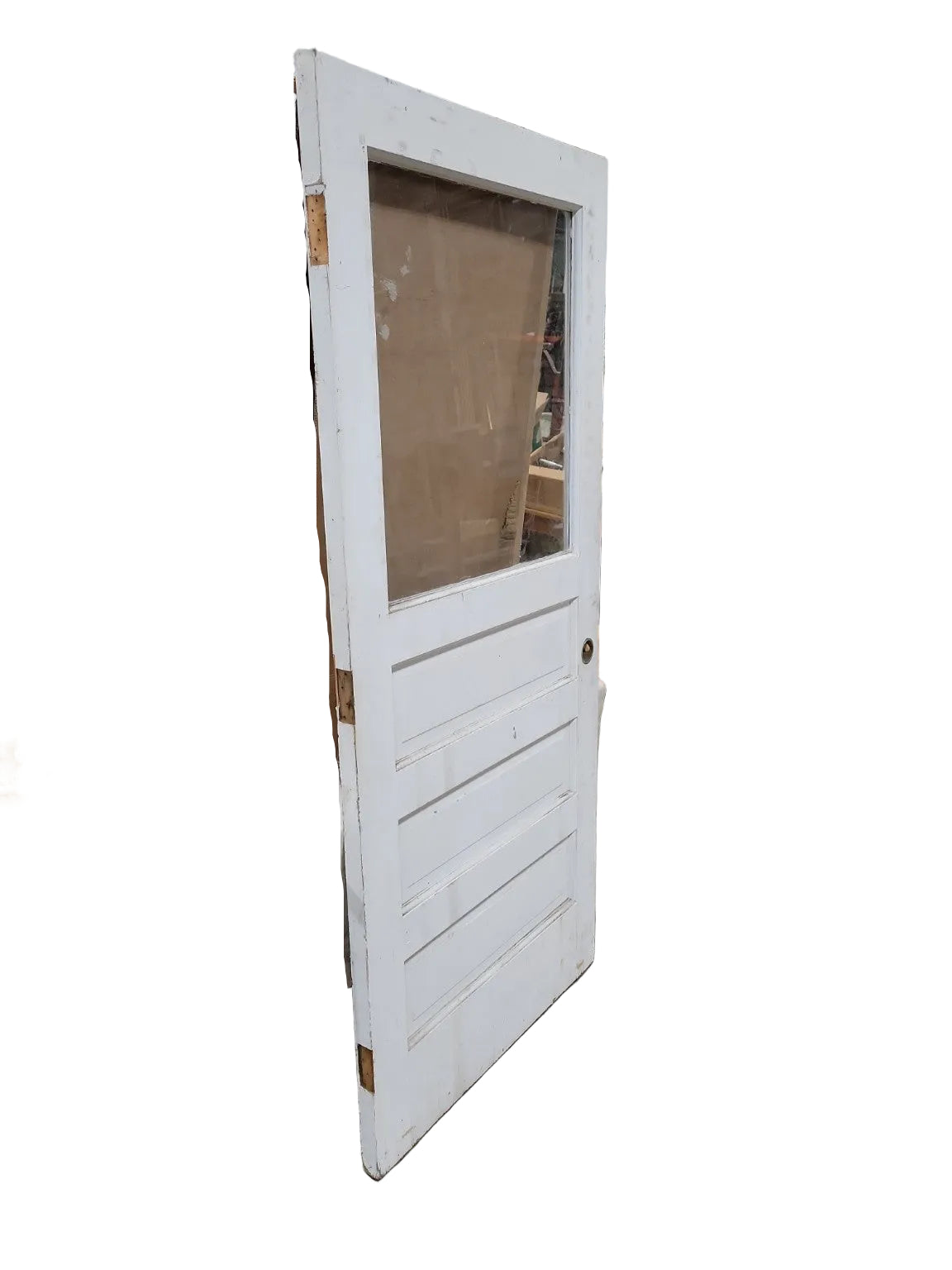 Antique Painted Wood Interior Door with Glass Panel – 3 Panel Design