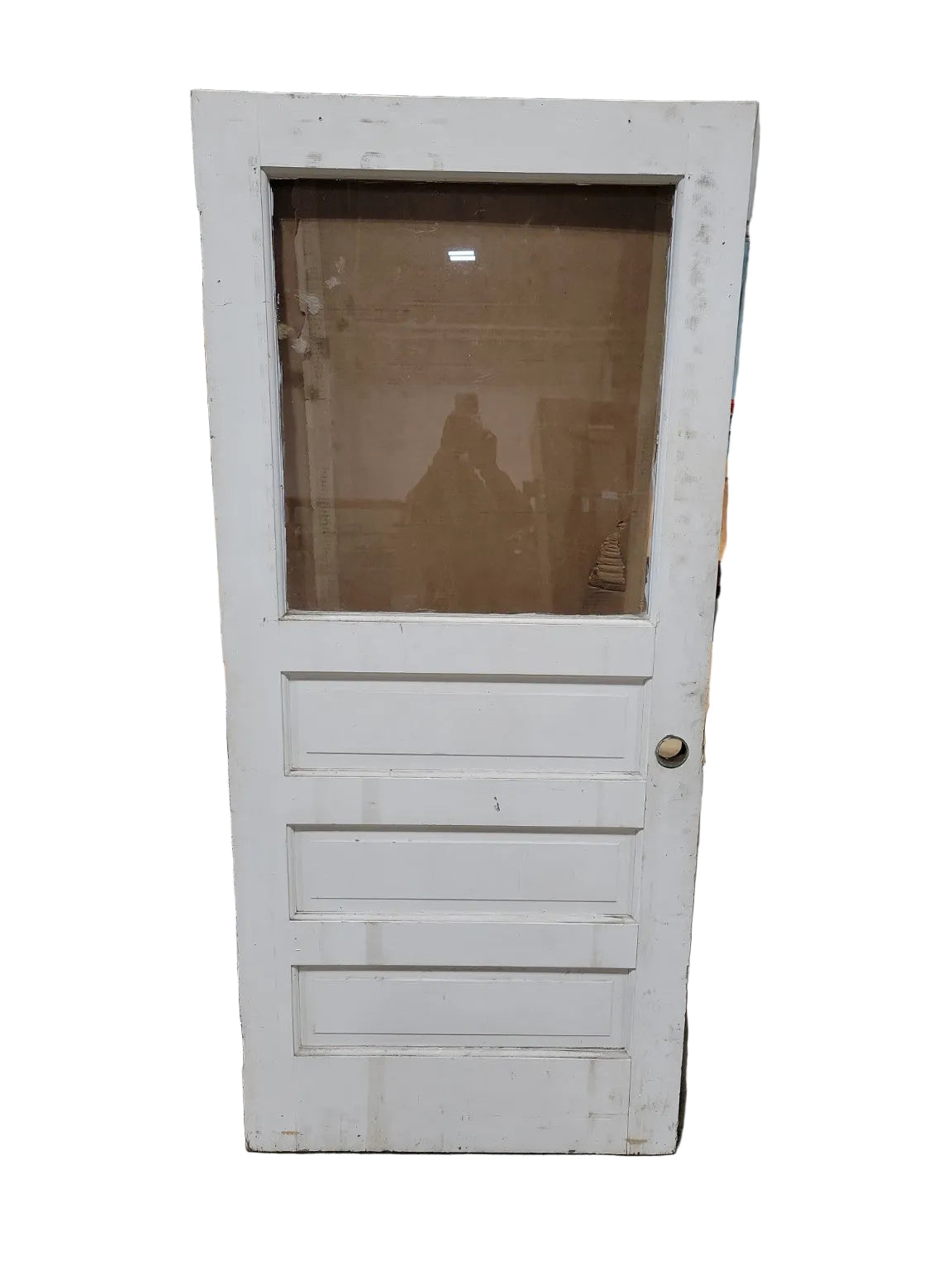 Antique Painted Wood Interior Door with Glass Panel – 3 Panel Design