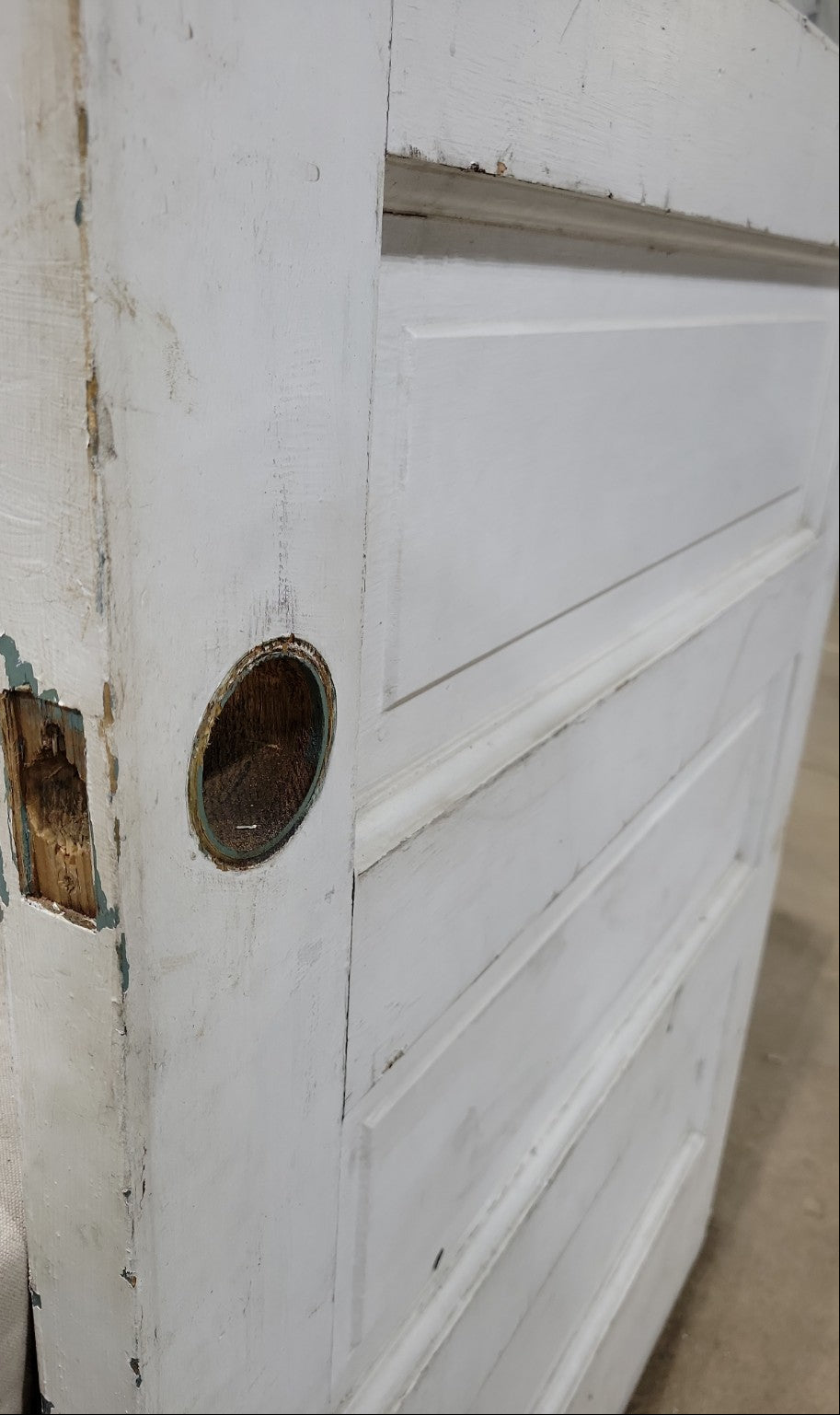 Antique Painted Wood Interior Door with Glass Panel – 3 Panel Design