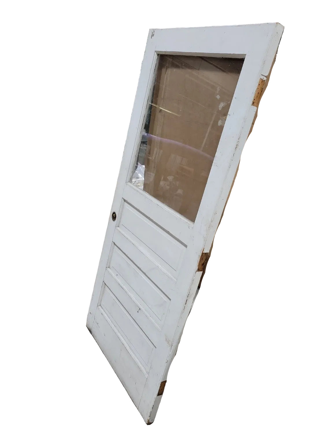 Antique Painted Wood Interior Door with Glass Panel – 3 Panel Design