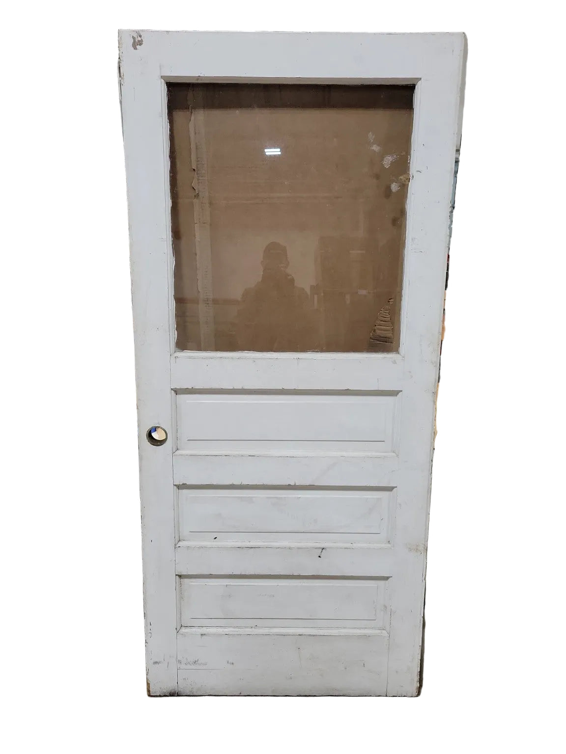 Antique Painted Wood Interior Door with Glass Panel – 3 Panel Design