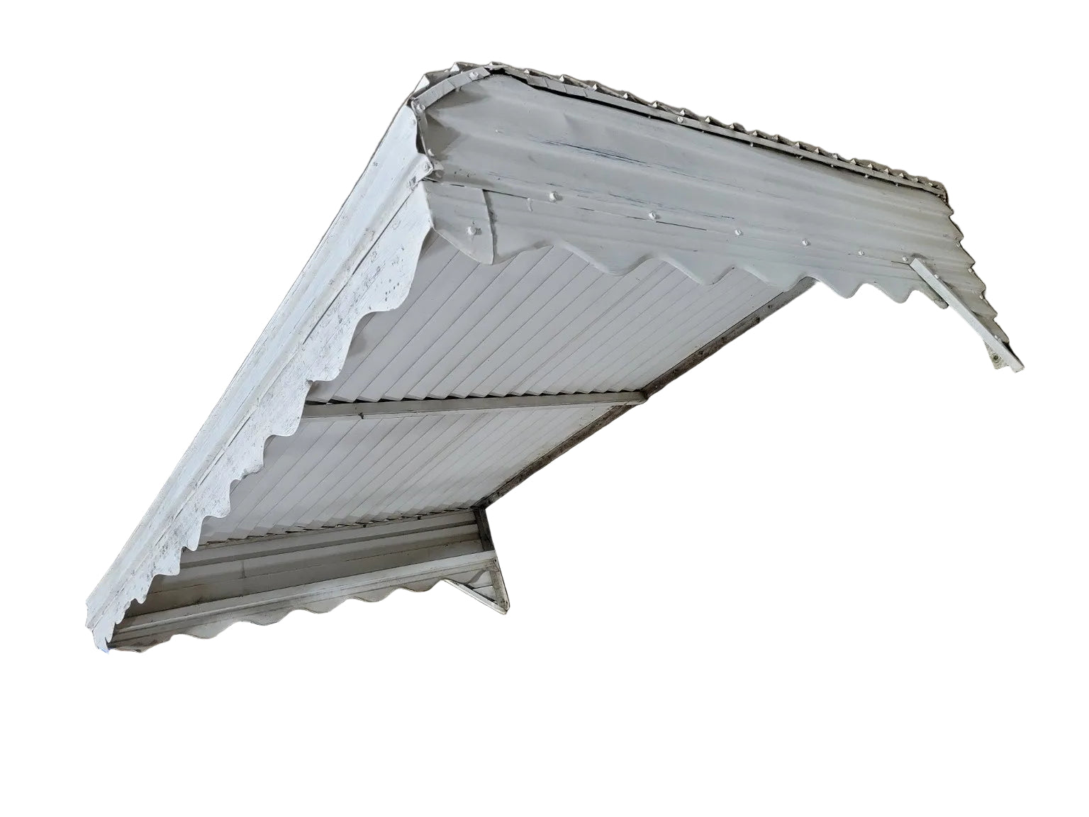 Vintage Metal Awning with Scalloped Trim – Corrugated Porch Canopy