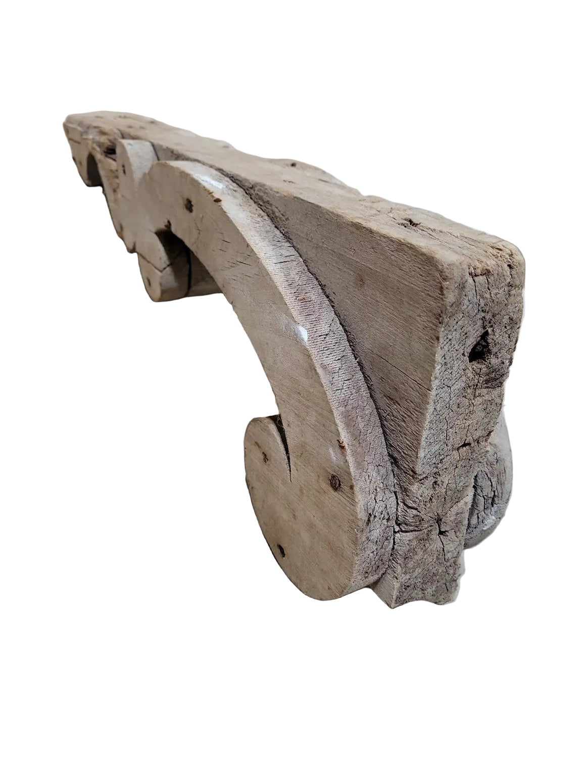 Antique Hand-Carved Wood Corbel Bracket – Salvaged Architectural Scroll