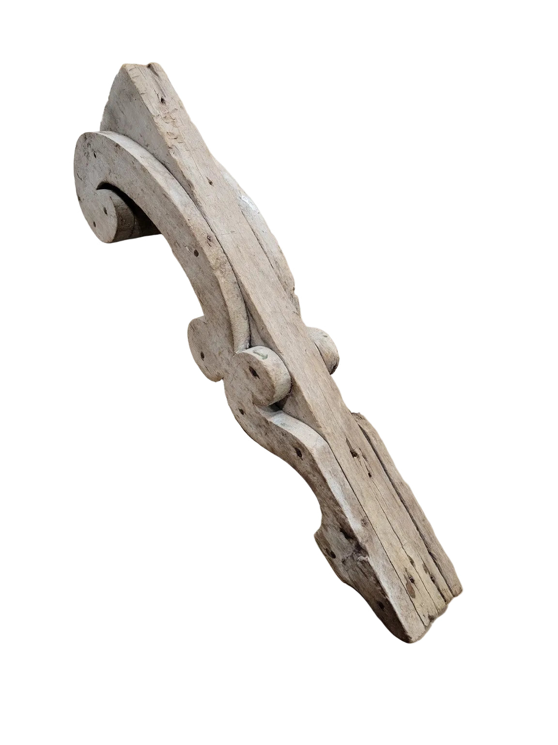Antique Hand-Carved Wood Corbel Bracket – Salvaged Architectural Scroll