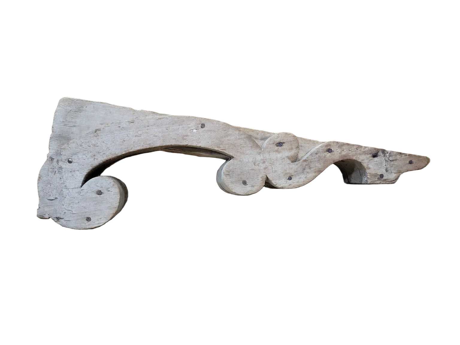 Antique Hand-Carved Wood Corbel Bracket – Salvaged Architectural Scroll