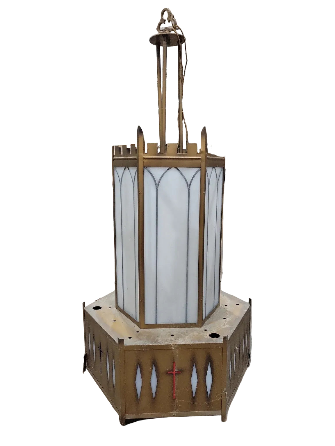 Gothic Revival Brass Church Pendant Light Fixture (AS IS-Unassembled)