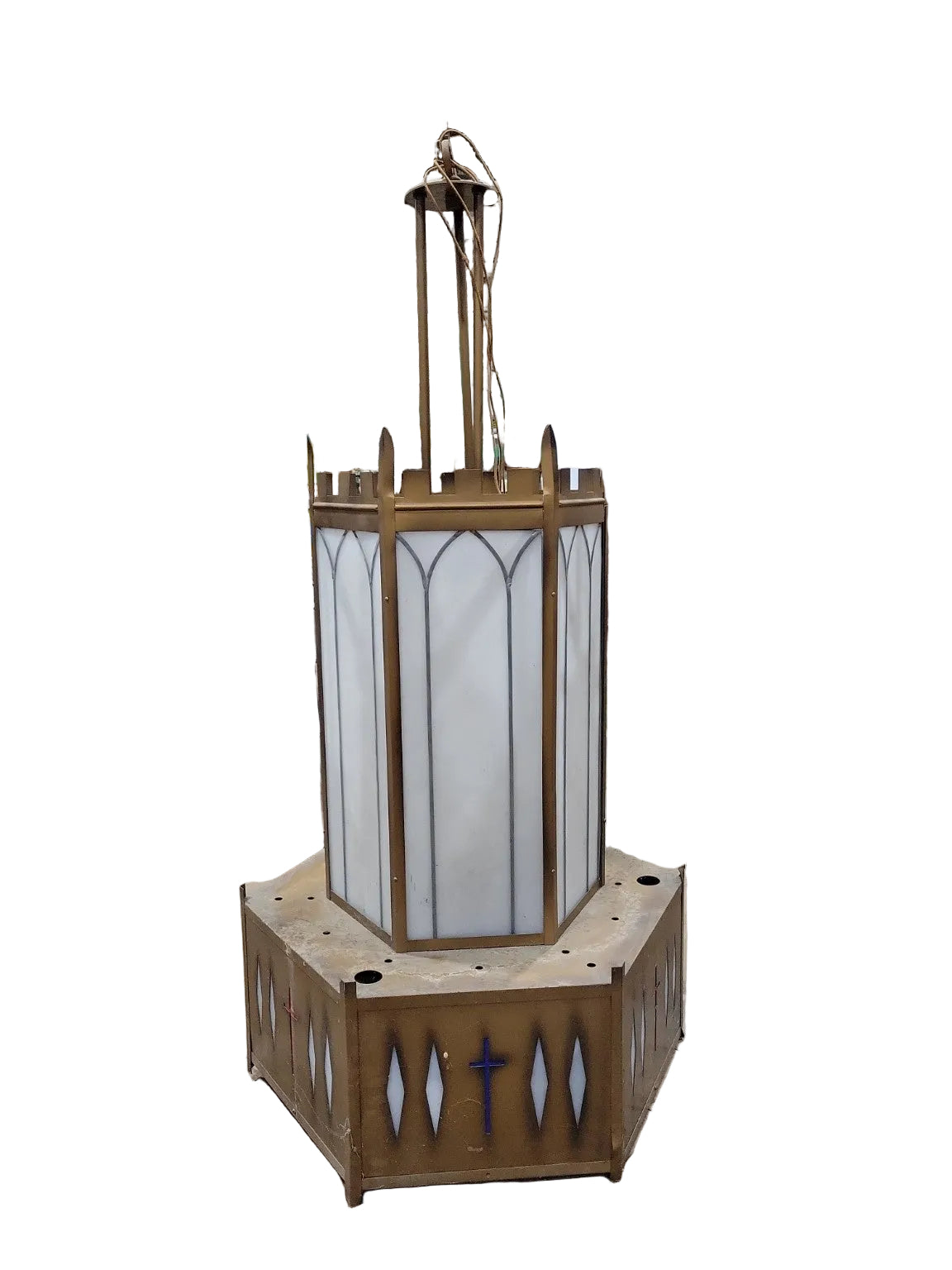 Gothic Revival Brass Church Pendant Light Fixture (AS IS-Unassembled)