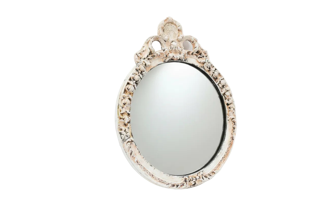 Vintage Ornate Baroque Style Round Wall Mirror – Carved Frame