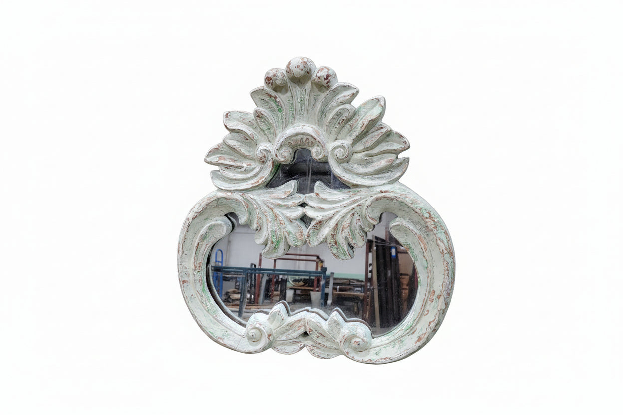 Distressed Baroque Scroll Wall Mirror – Double Curve Frame