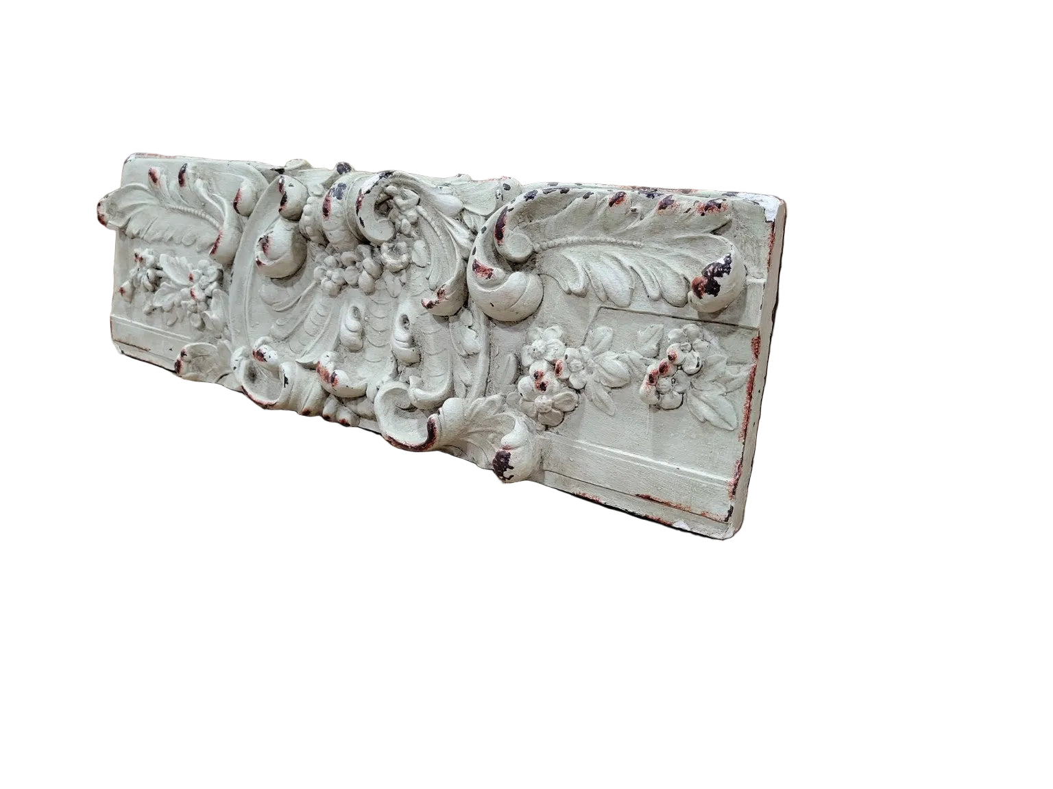 Antique Floral Plaster Wall Pediment – Salvaged Decorative Panel