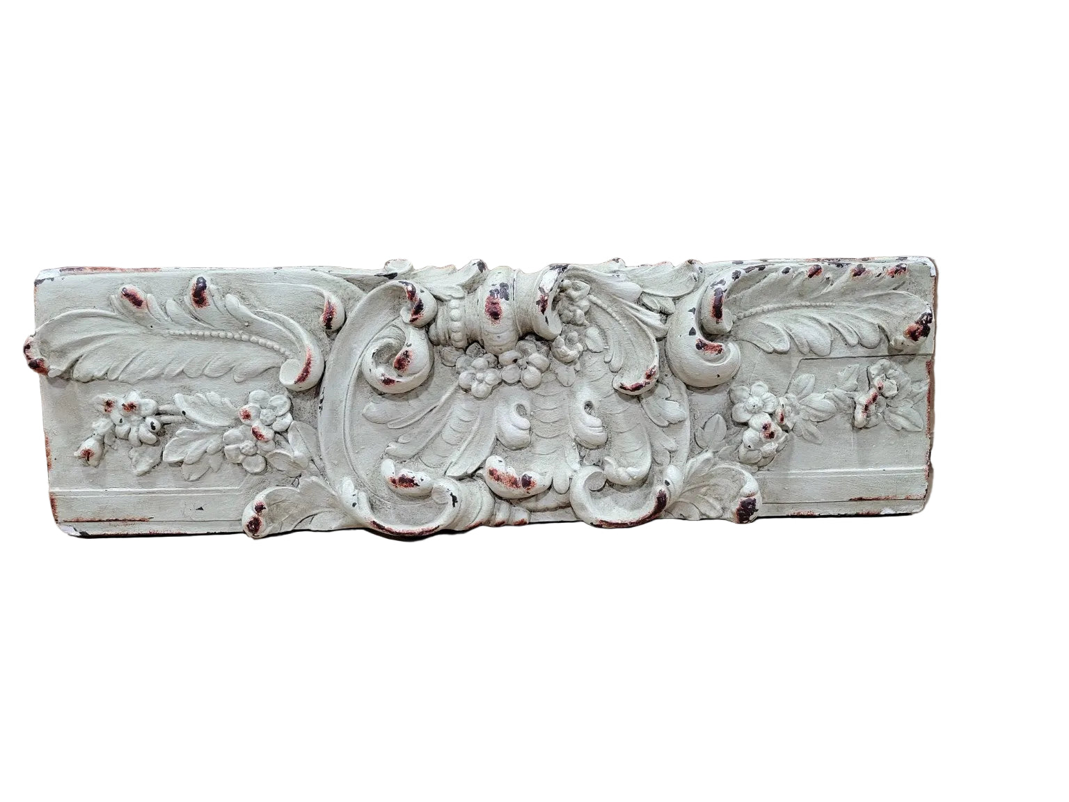 Antique Floral Plaster Wall Pediment – Salvaged Decorative Panel
