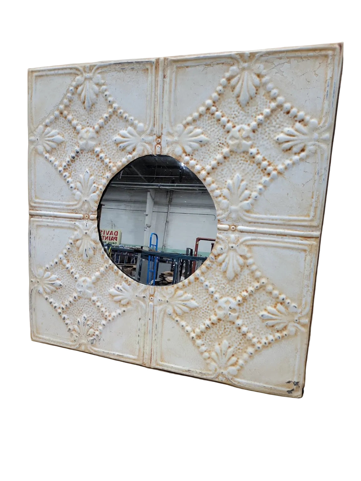 Vintage Tin Ceiling Tile Mirror – Pressed Metal Wall Decor