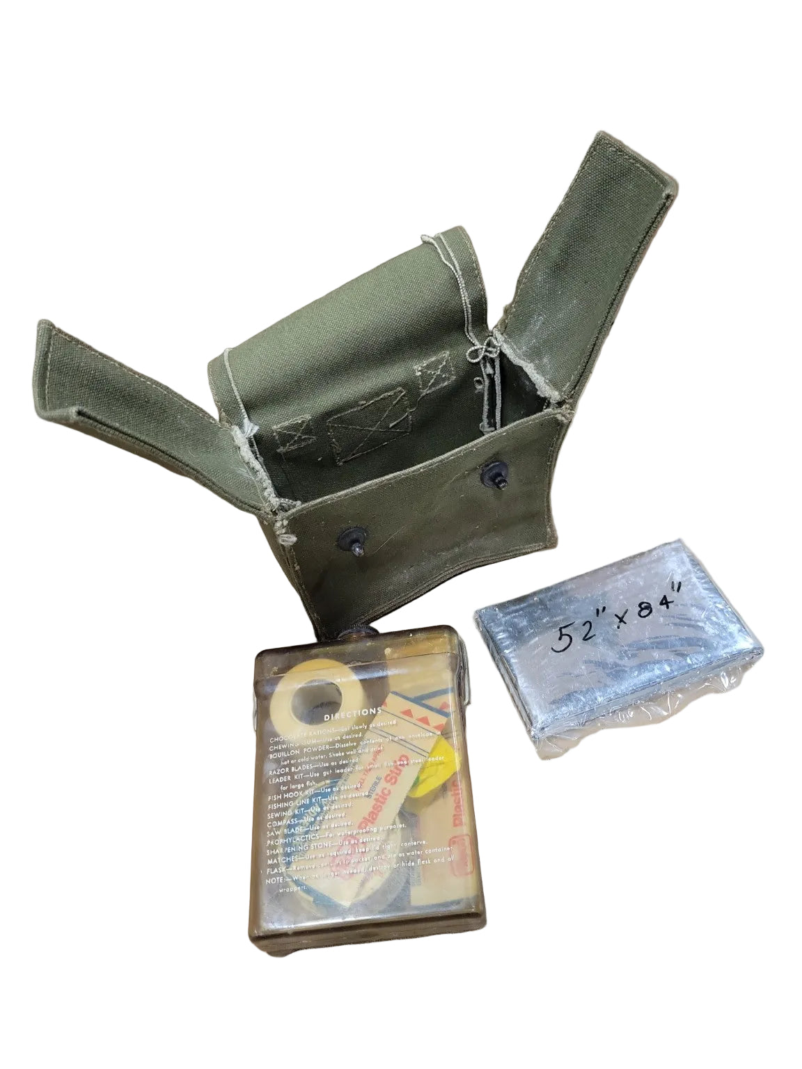 Vintage U.S. Military Canvas Survival / First Aid Kit Pouch with Contents