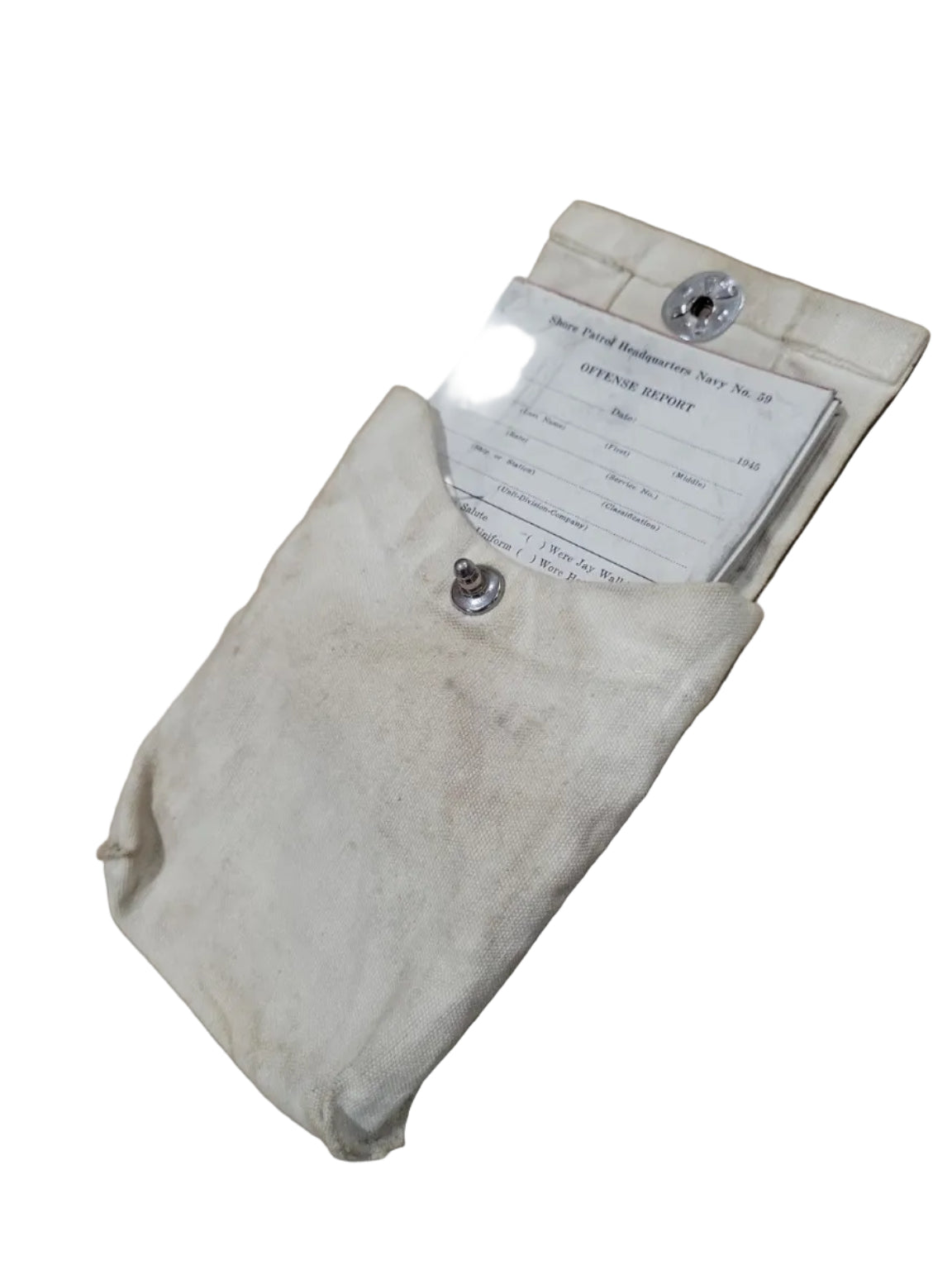 Vintage WWII U.S. Navy Shore Patrol Canvas Ticket Pouch with Offense Slips