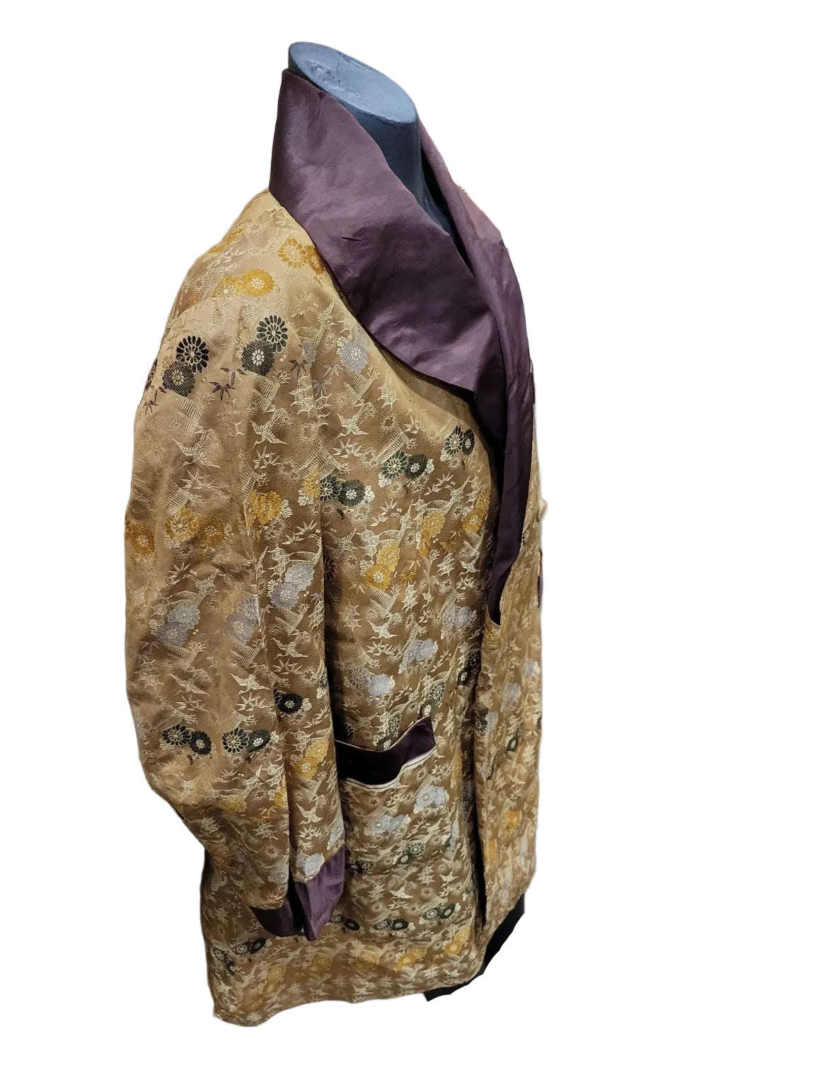 Vintage Shiga & Co. Kyoto Silk Smoking Jacket – Gold Brocade Robe
