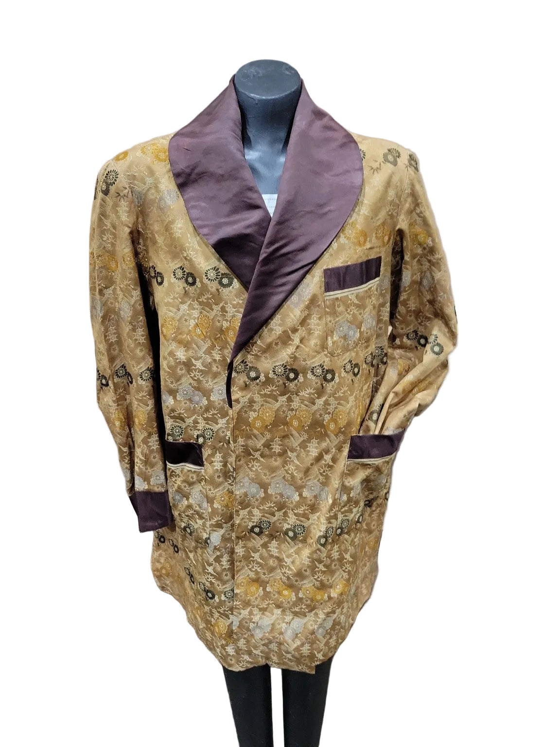 Vintage Shiga & Co. Kyoto Silk Smoking Jacket – Gold Brocade Robe