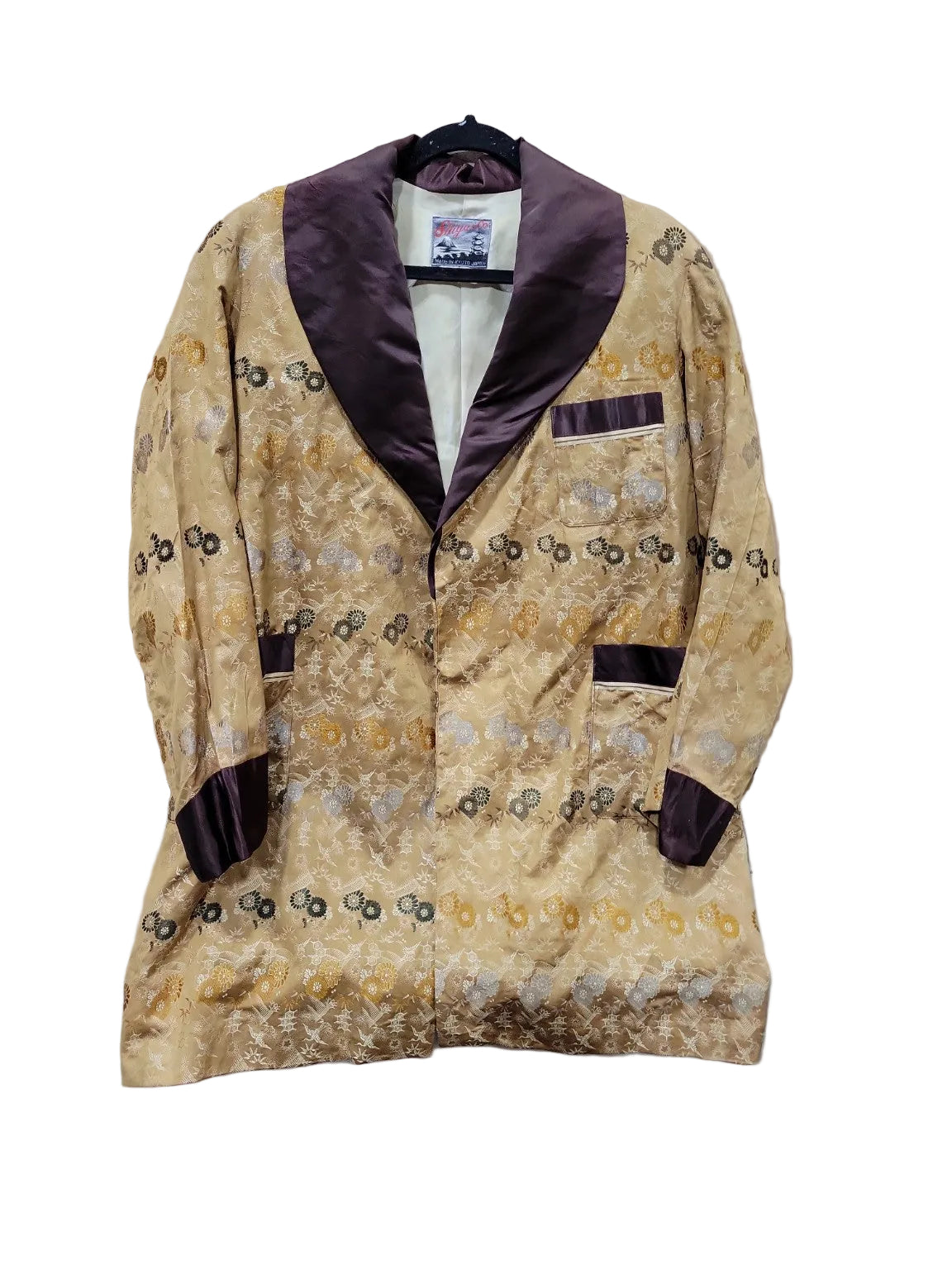 Vintage Shiga & Co. Kyoto Silk Smoking Jacket – Gold Brocade Robe