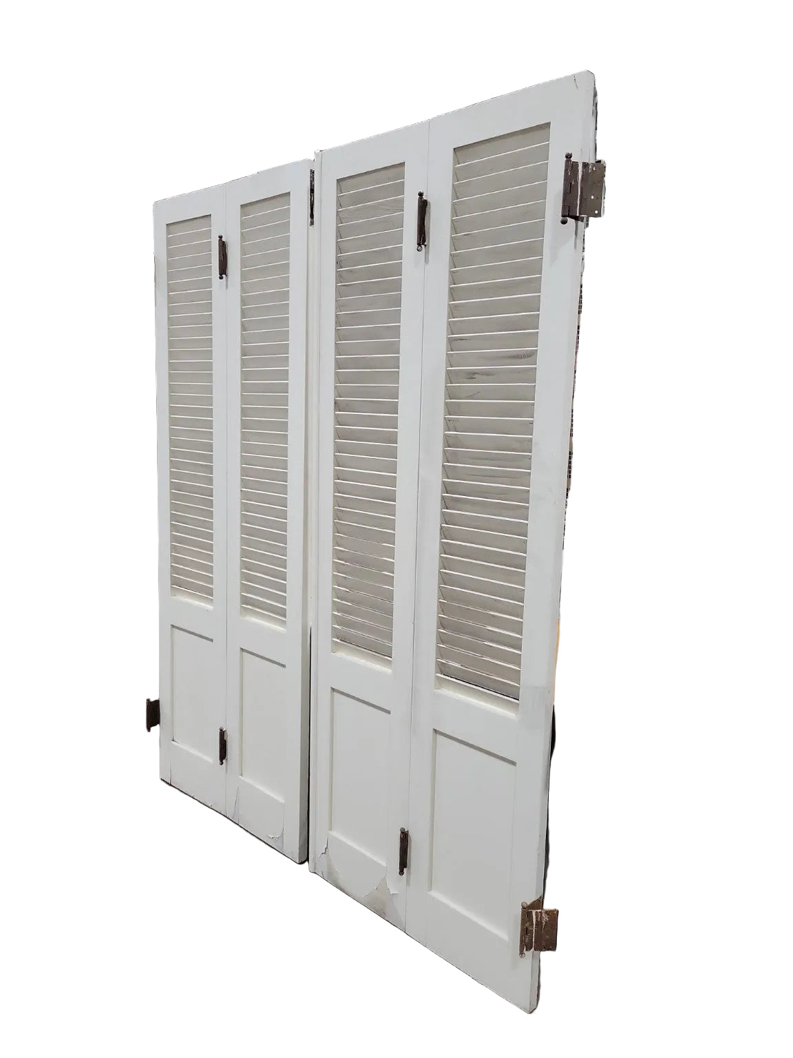 Vintage Solid Wood Louvered Bi-Fold Doors – Set of 4 Panels