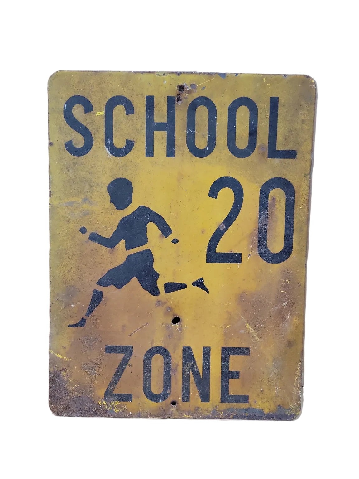 Vintage Metal School Zone 20 MPH Road Sign