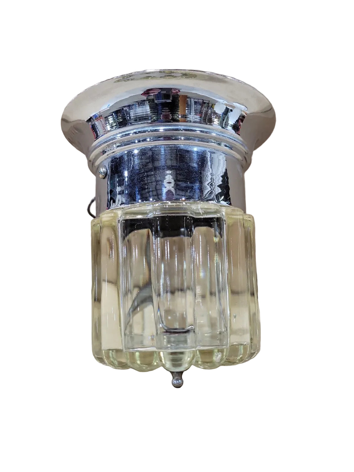 Vintage Art Deco Glass Flush Mount Ceiling Light – Chrome Fixture