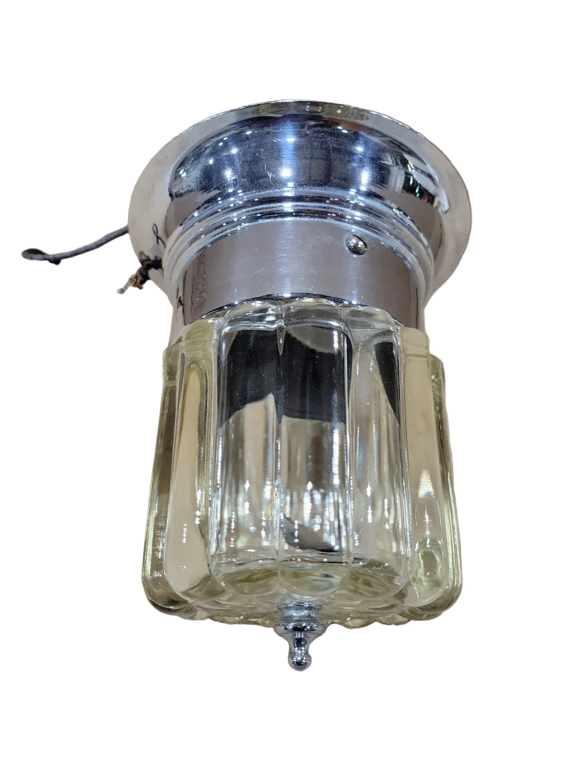 Vintage Art Deco Glass Flush Mount Ceiling Light – Chrome Fixture