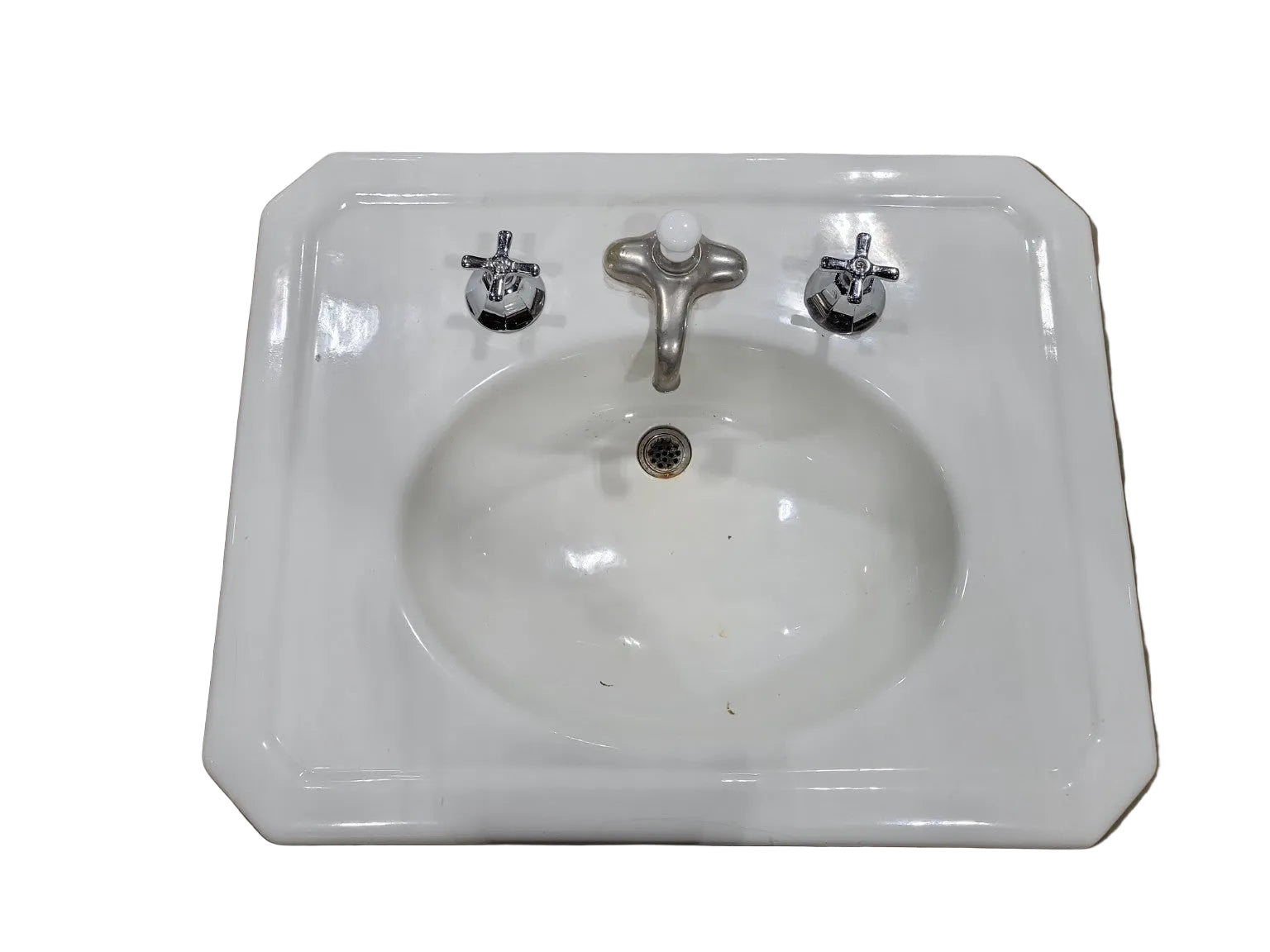 Antique Vitreous China Pedestal Sink – Trenton Potteries 1902 Patent