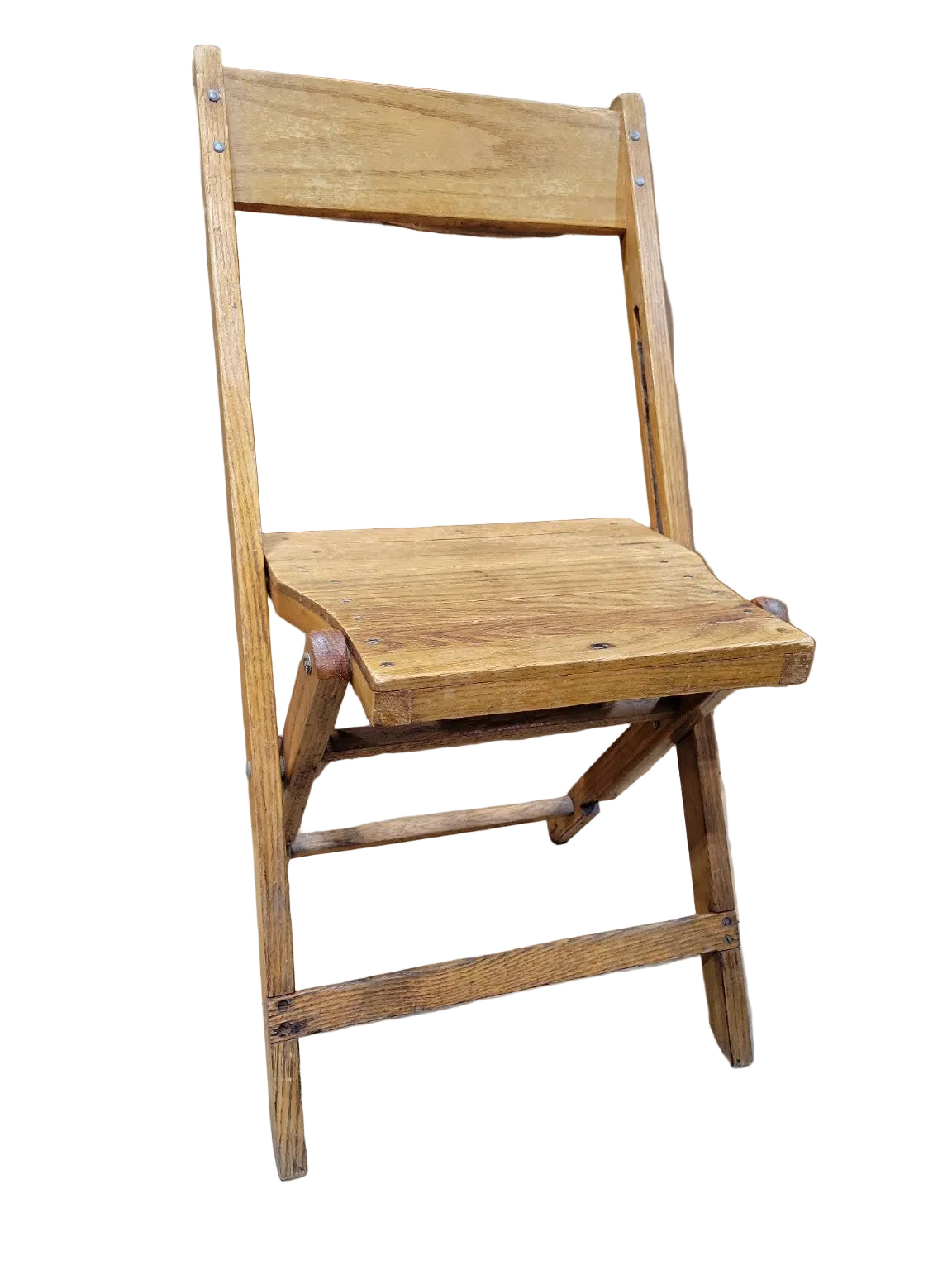 Vintage Oak Folding Chair – Slatted Seat Utility Design