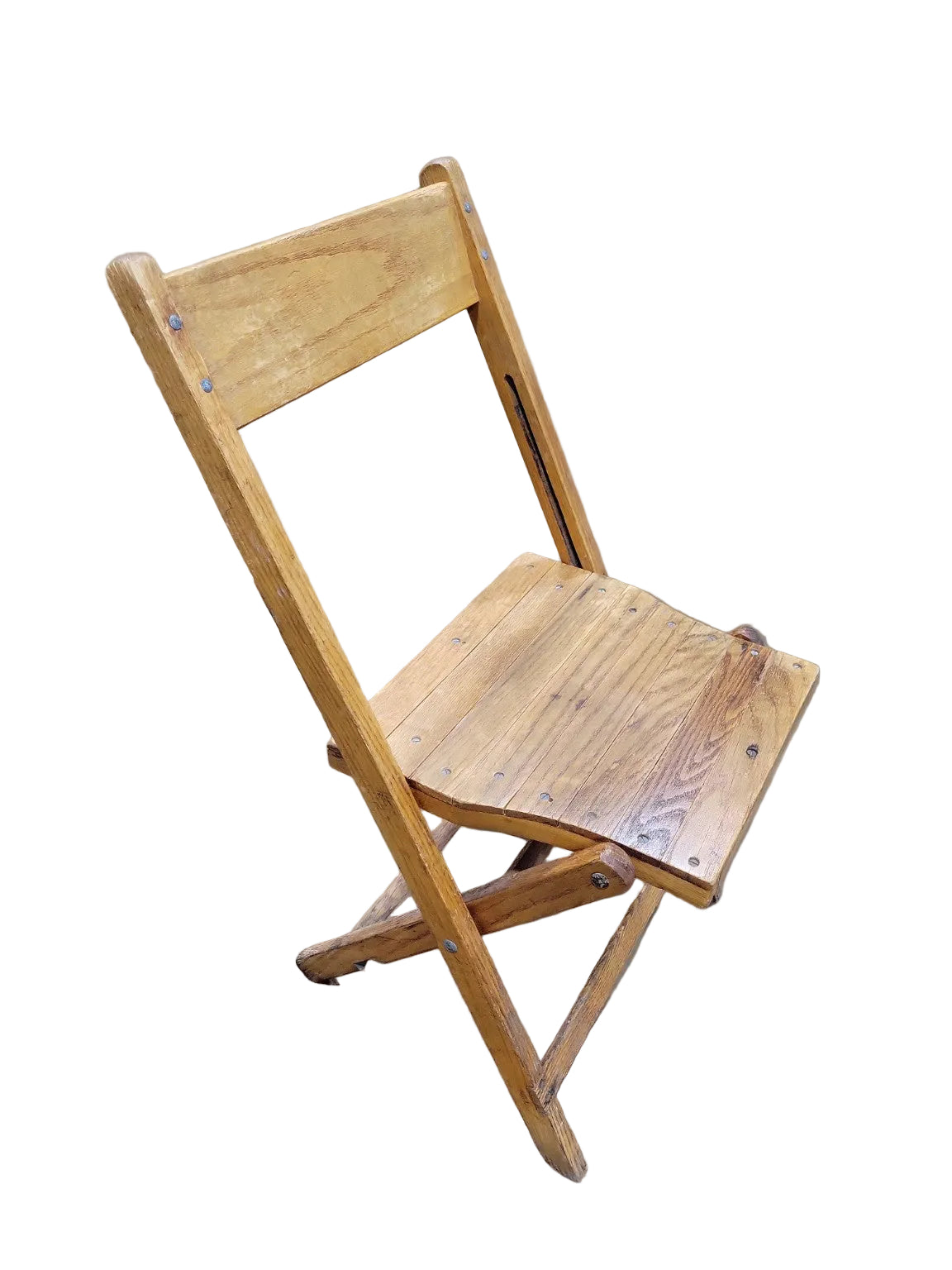 Vintage Oak Folding Chair – Slatted Seat Utility Design