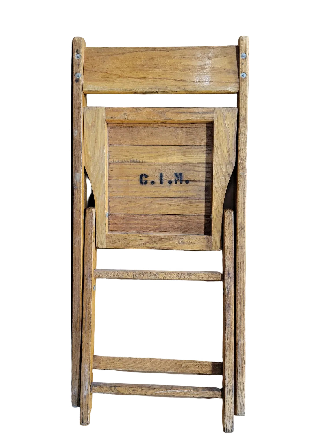 Vintage Oak Folding Chair – Slatted Seat Utility Design
