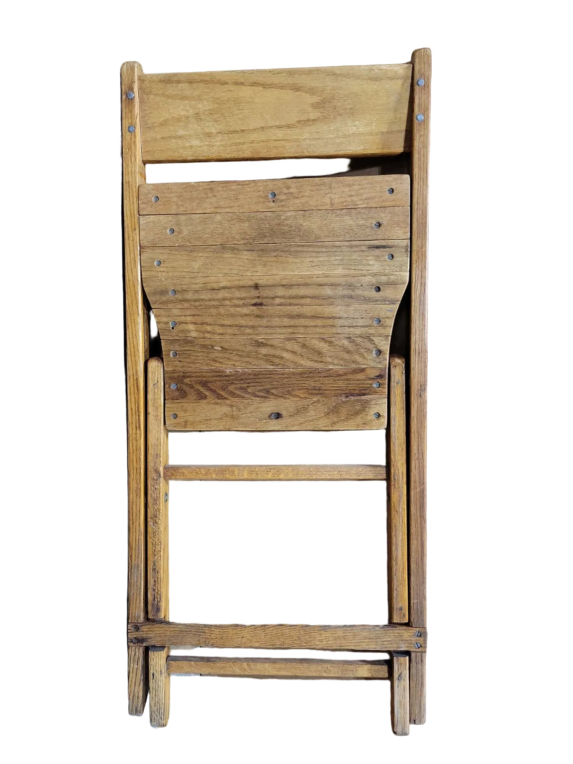 Vintage Oak Folding Chair – Slatted Seat Utility Design