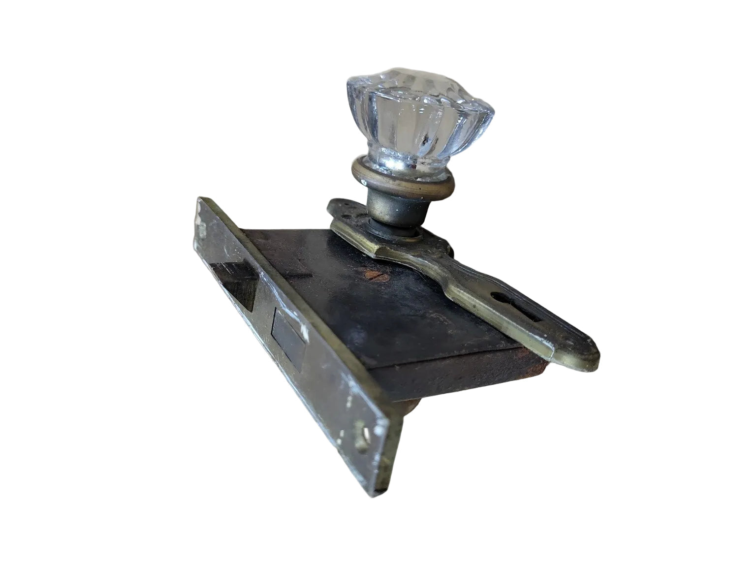 Antique Mortise Lock Set with Glass & Brass Door Knobs