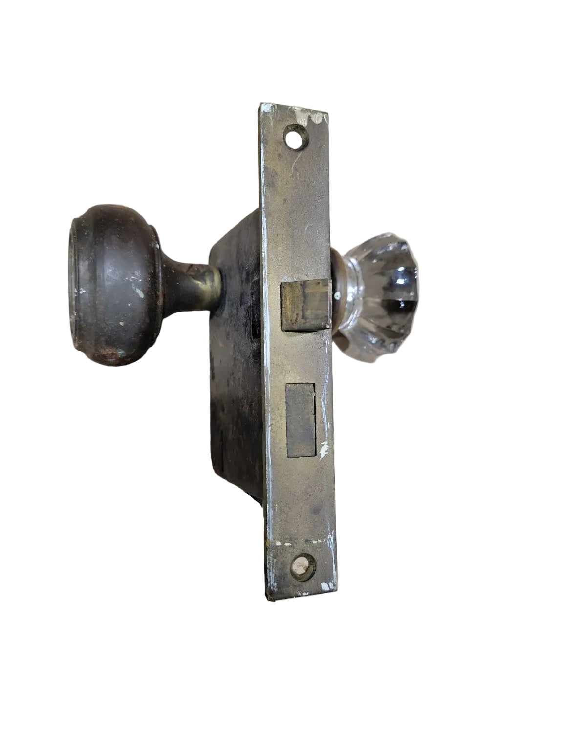 Antique Mortise Lock Set with Glass & Brass Door Knobs