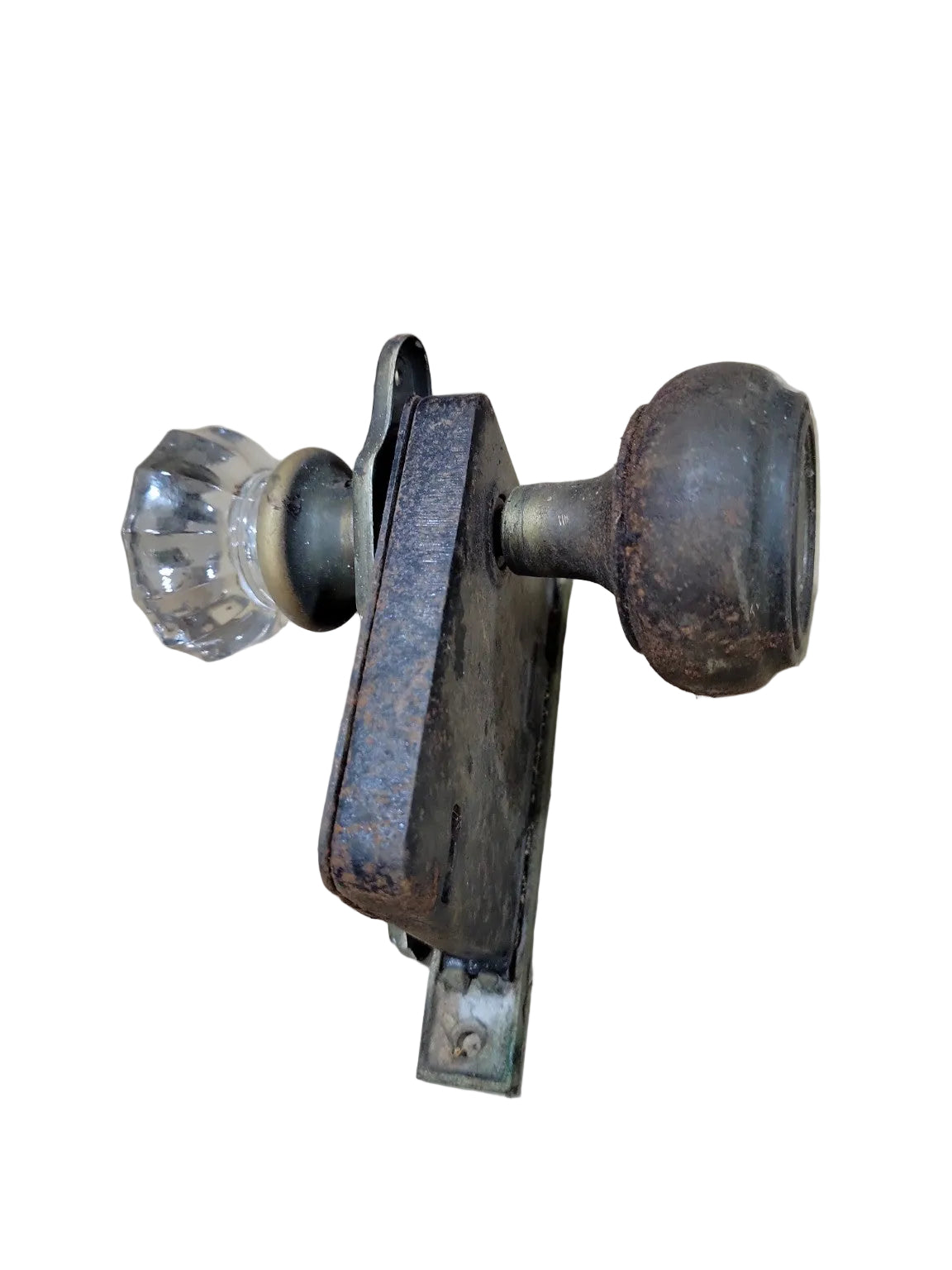 Antique Mortise Lock Set with Glass & Brass Door Knobs