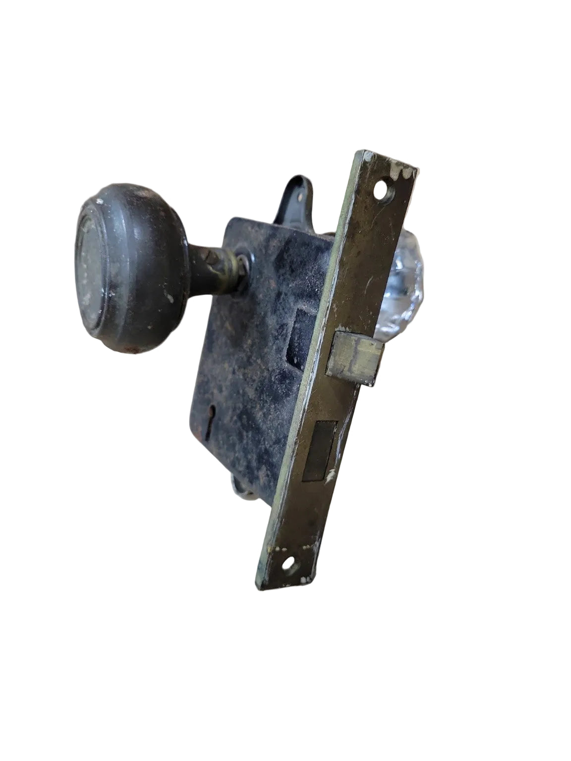 Antique Mortise Lock Set with Glass & Brass Door Knobs