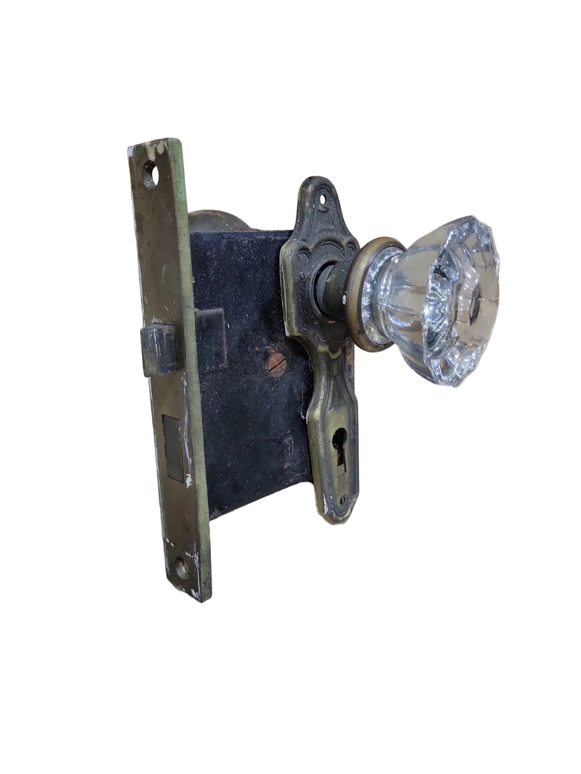 Antique Mortise Lock Set with Glass & Brass Door Knobs