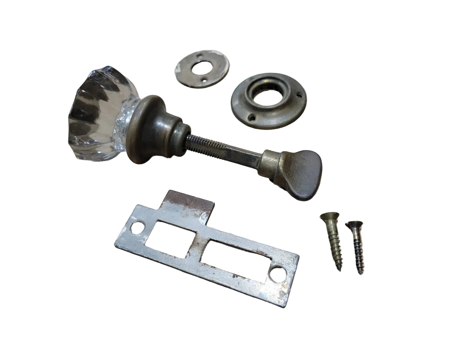 Vintage Glass Door Knob Set with Spindle & Strike Plate