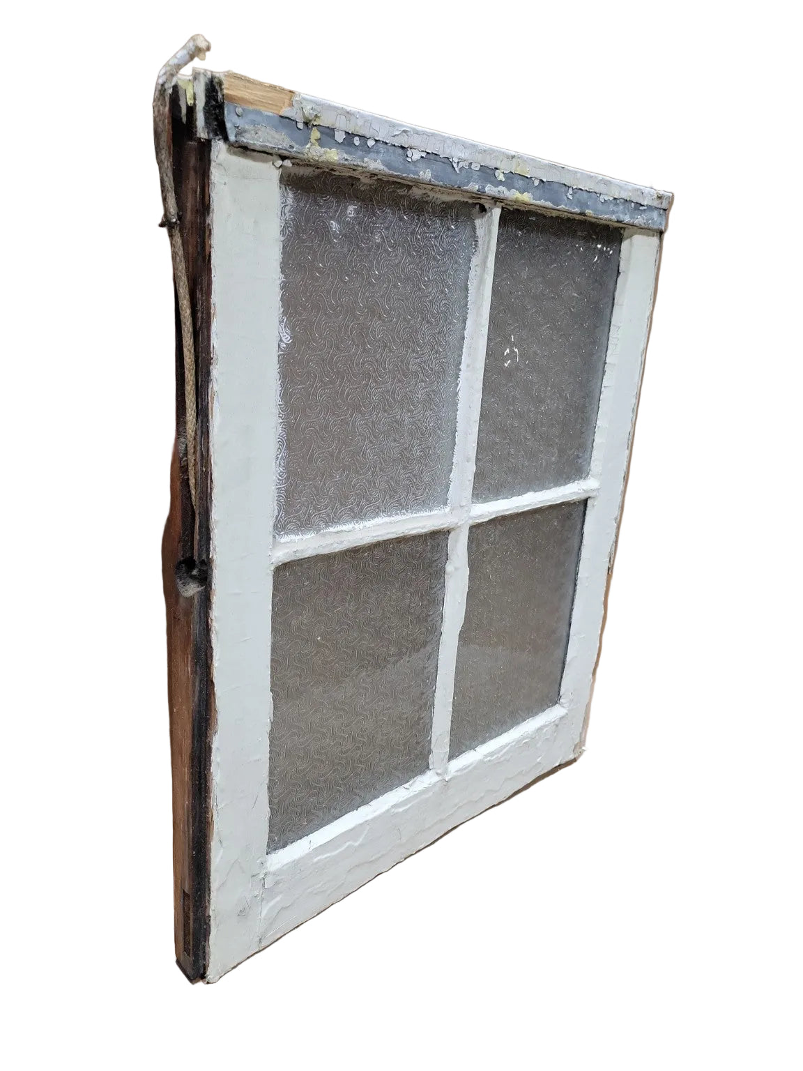 Vintage 4-Light Textured Glass Window Sash – White Painted Wood
