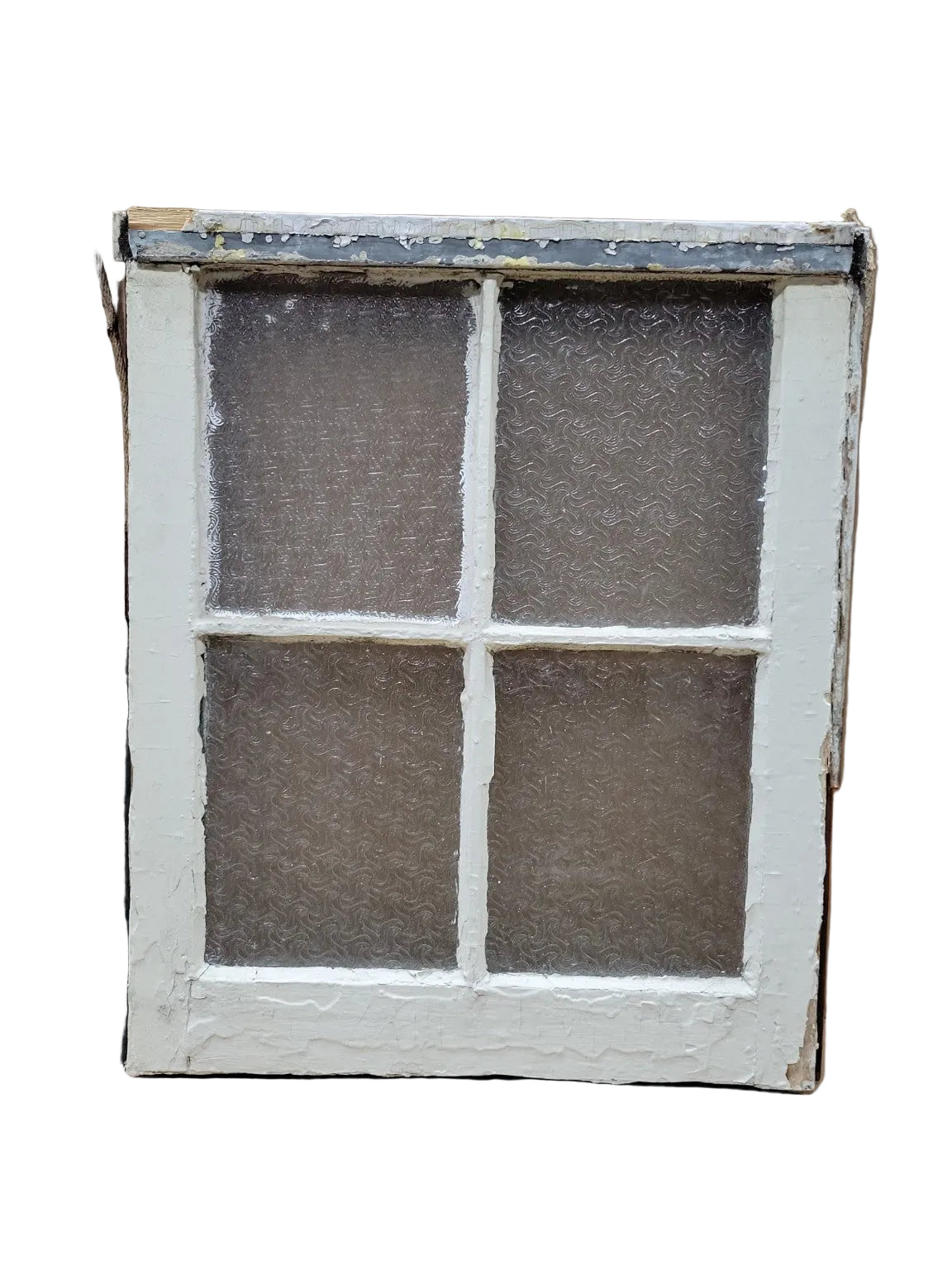 Vintage 4-Light Textured Glass Window Sash – White Painted Wood