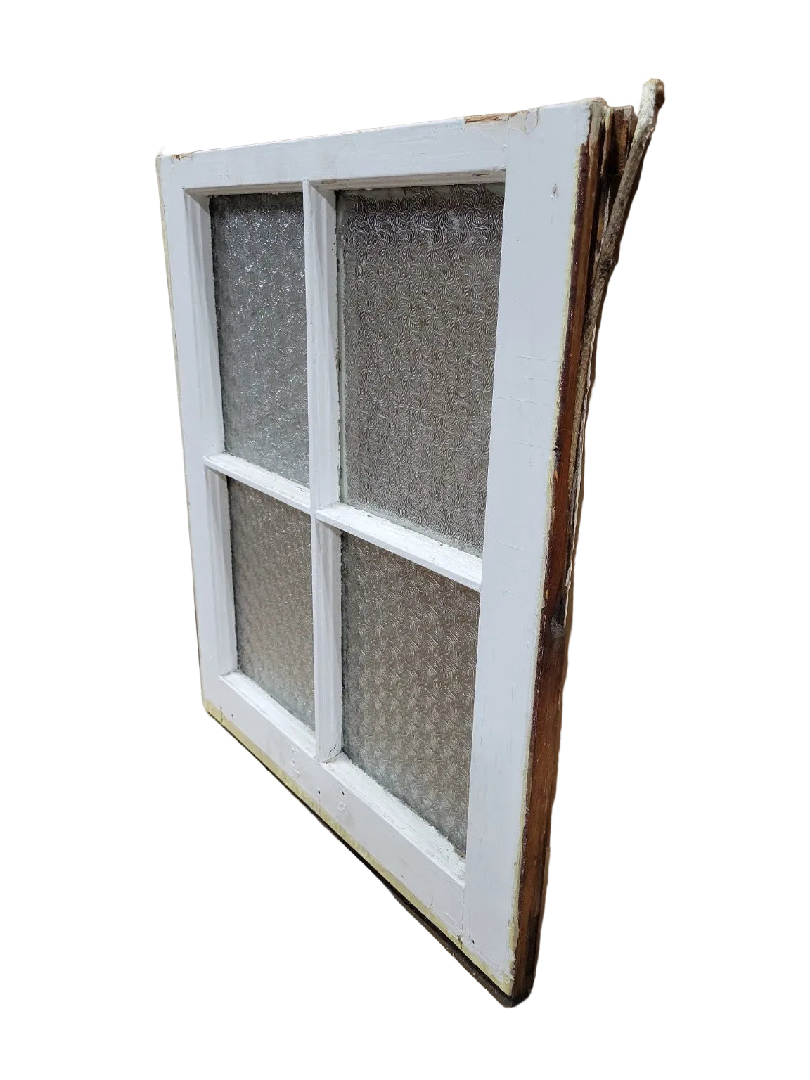 Vintage 4-Light Textured Glass Window Sash – White Painted Wood