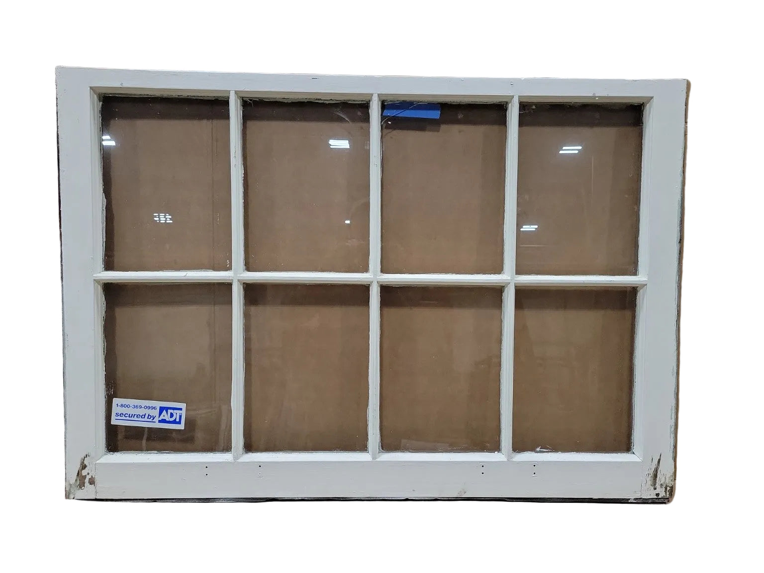 Vintage 8-Lite Wood Window Sash – Painted White (Damaged Corner)