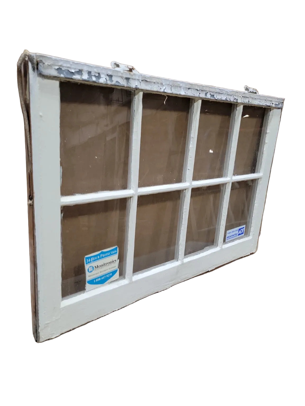 Vintage 8-Lite Wood Window Sash – Painted White with Dual Pulls