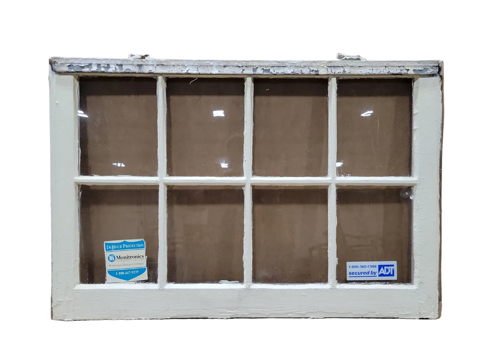 Vintage 8-Lite Wood Window Sash – Painted White with Dual Pulls