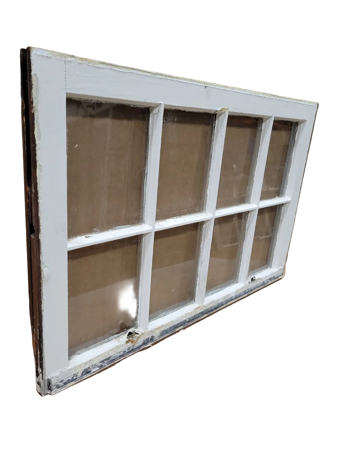 Vintage 8-Lite Wood Window Sash – White Painted Frame