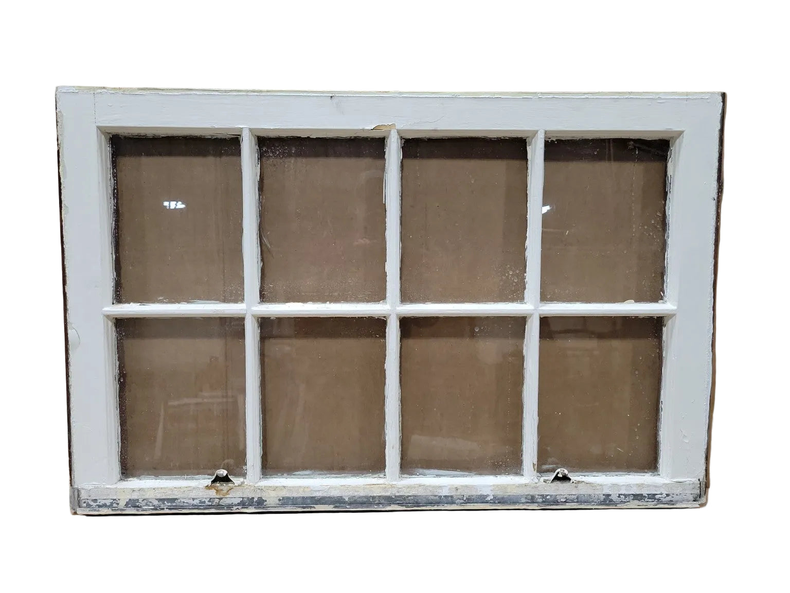 Vintage 8-Lite Wood Window Sash – White Painted Frame