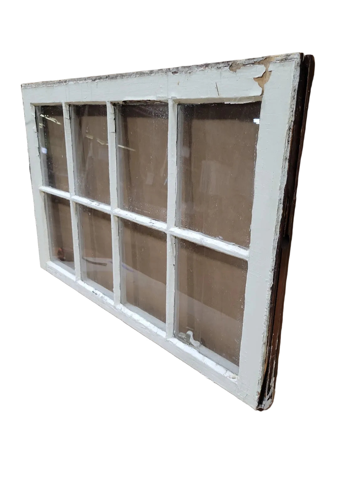 Vintage 8-Lite Wood Window Sash – White Painted Frame
