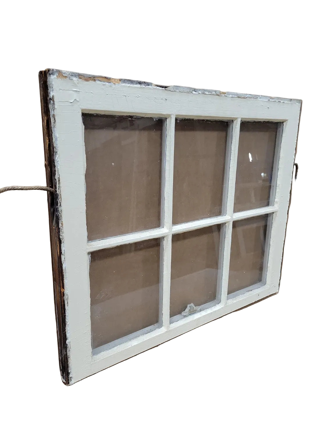 Vintage 6-Lite Wood Window Sash – White Painted Frame