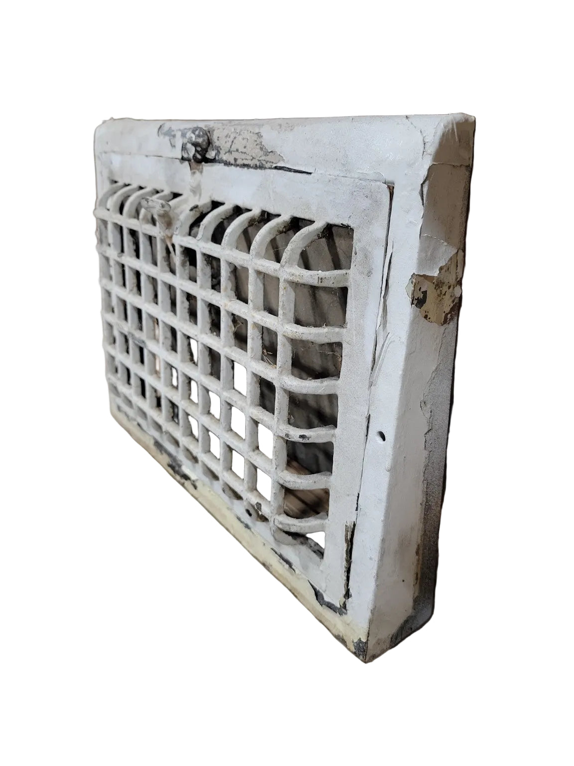Vintage Cast Iron Wall Vent Register with Adjustable Damper – White Painted Finish