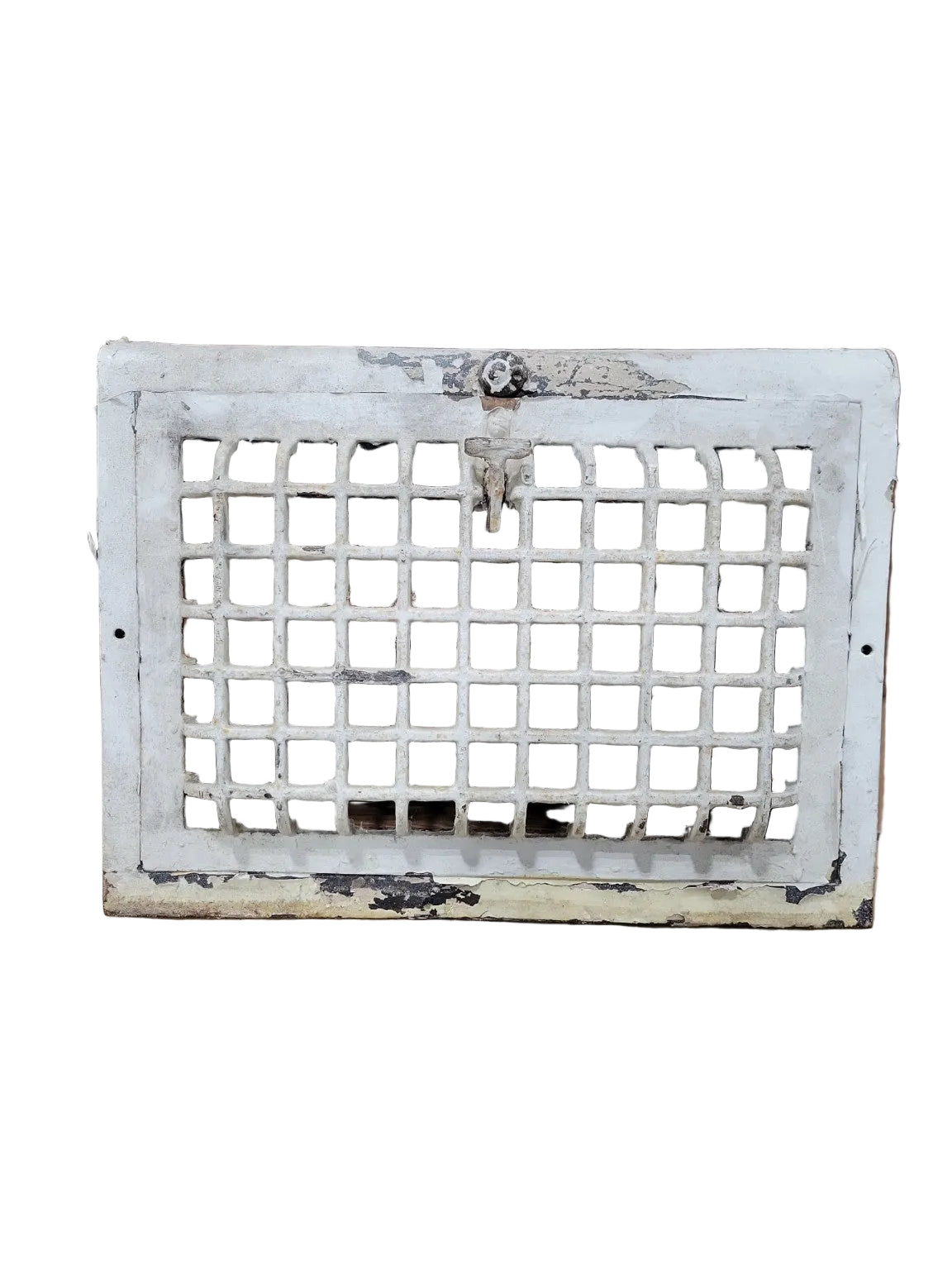 Vintage Cast Iron Wall Vent Register with Adjustable Damper – White Painted Finish