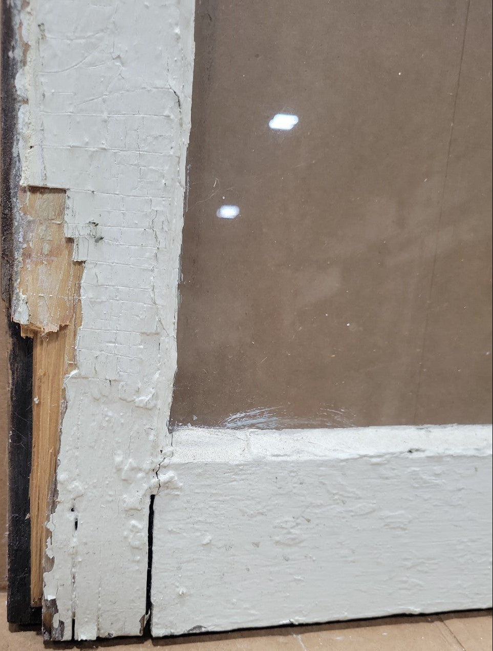 Vintage 6-Lite Wood Window Sash – White Painted Frame (Chipped Finish)