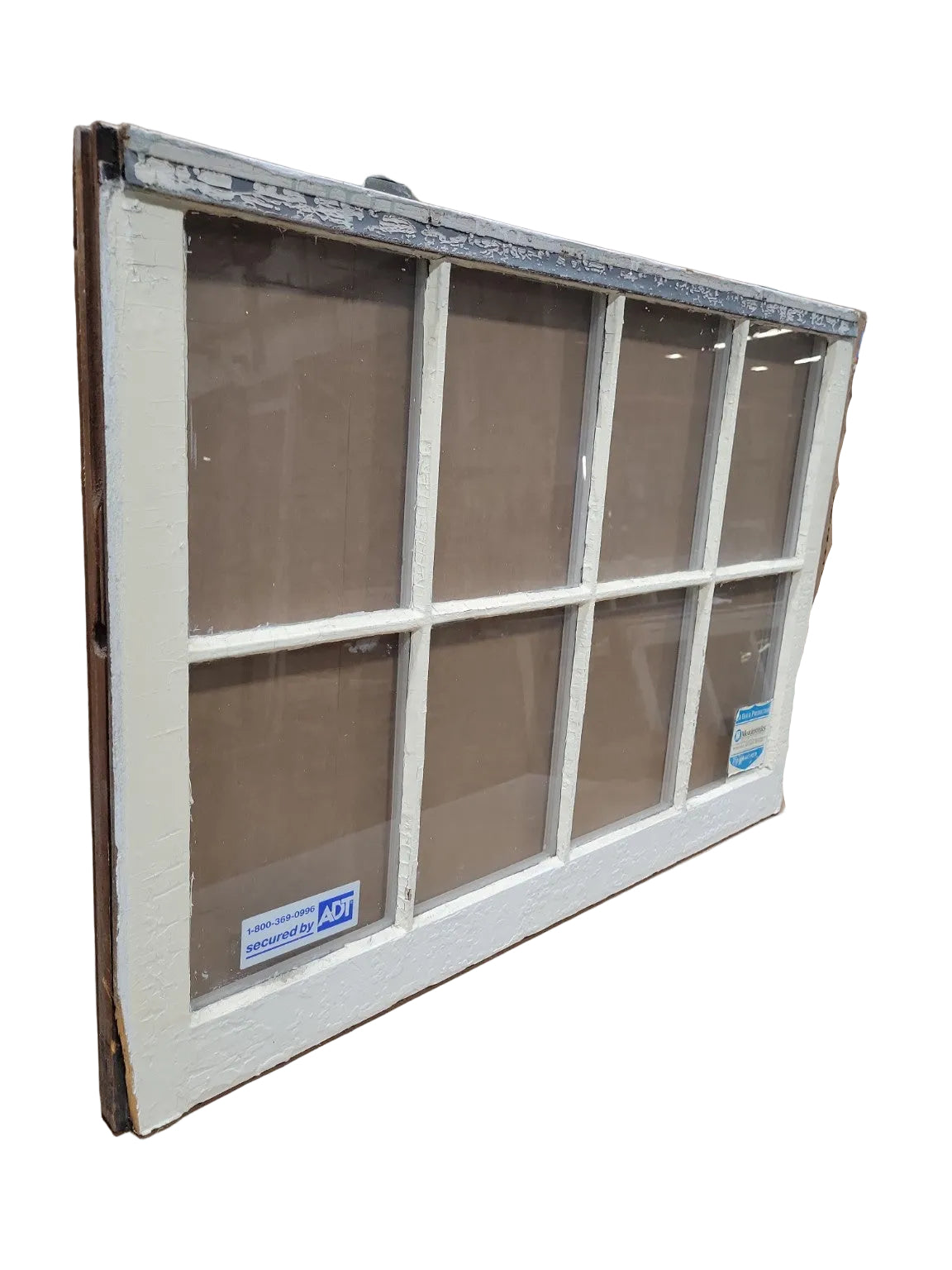 Vintage 8-Lite Wood Window Sash – Wide Frame with Top Rail Hardware